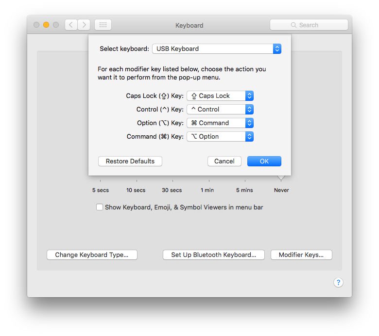 Use Windows Rack Drawer Keyboard with Mac - keyboard settings page
